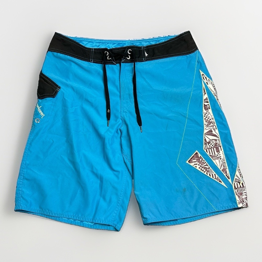 Volcom Board Shorts‎ Mens 36 Blue Boho Y2K Embroidered Vintage Surf Wear Baggy